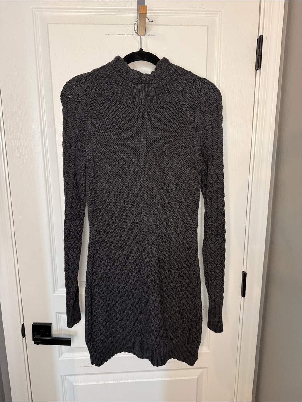 Tahari Charcoal Cable Knit Long Sleeve Sweater Dress